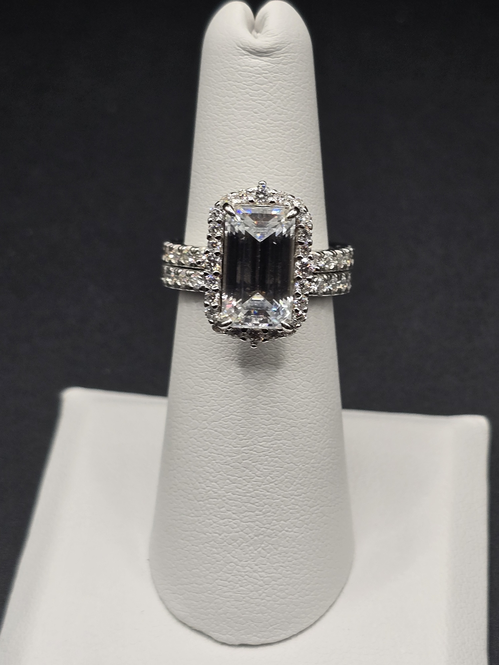 Emerald-Cut Halo 925 Silver Ring with 5ct Moissanite Center Stone